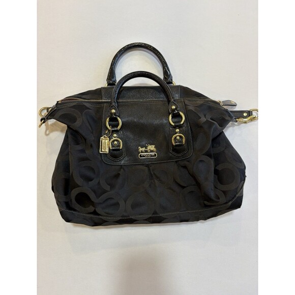 Coach Madison Black Op Art Jacquard Sabrina Satchel Logo C - Picture 2 of 5